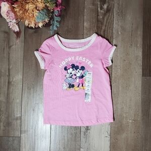 NWT Disney + Jumping Beans Pink Shimmery Mickey Minnie Mouse Pink Easter Tee 2T